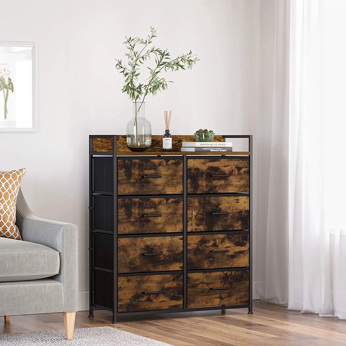 8 Fabric Storage Drawer Dresser with Metal Frame L58213