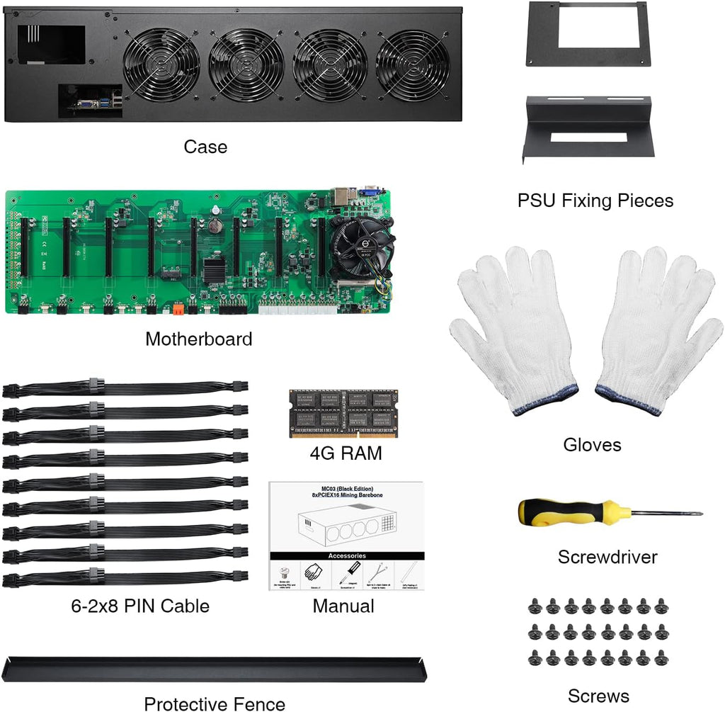 8 Ports GPU Mining Frame Case with 8 Cooling Fans K7433