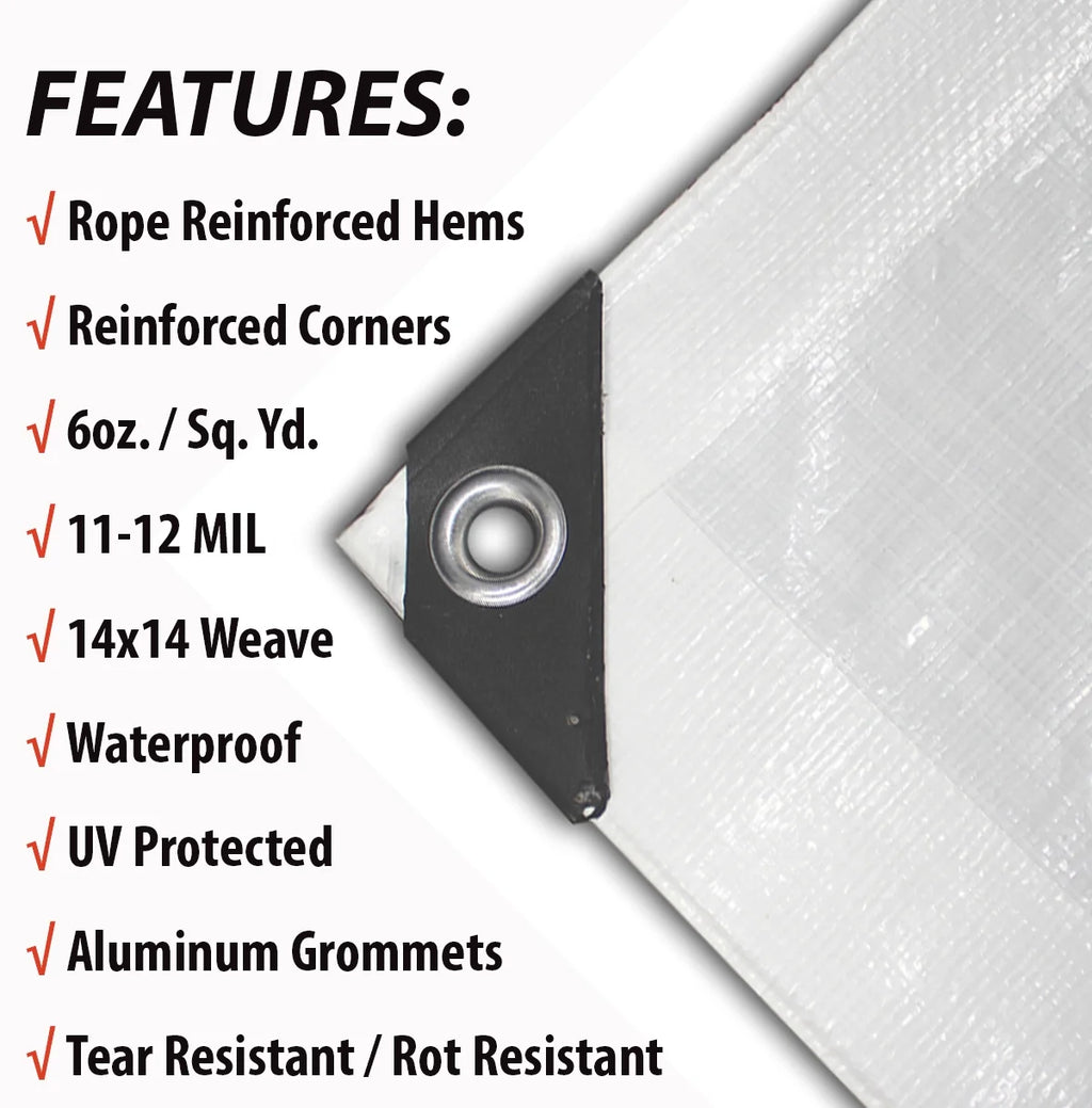 White 16’ x 20’ Polyethylene Tarp with Aluminum Grommets W313371