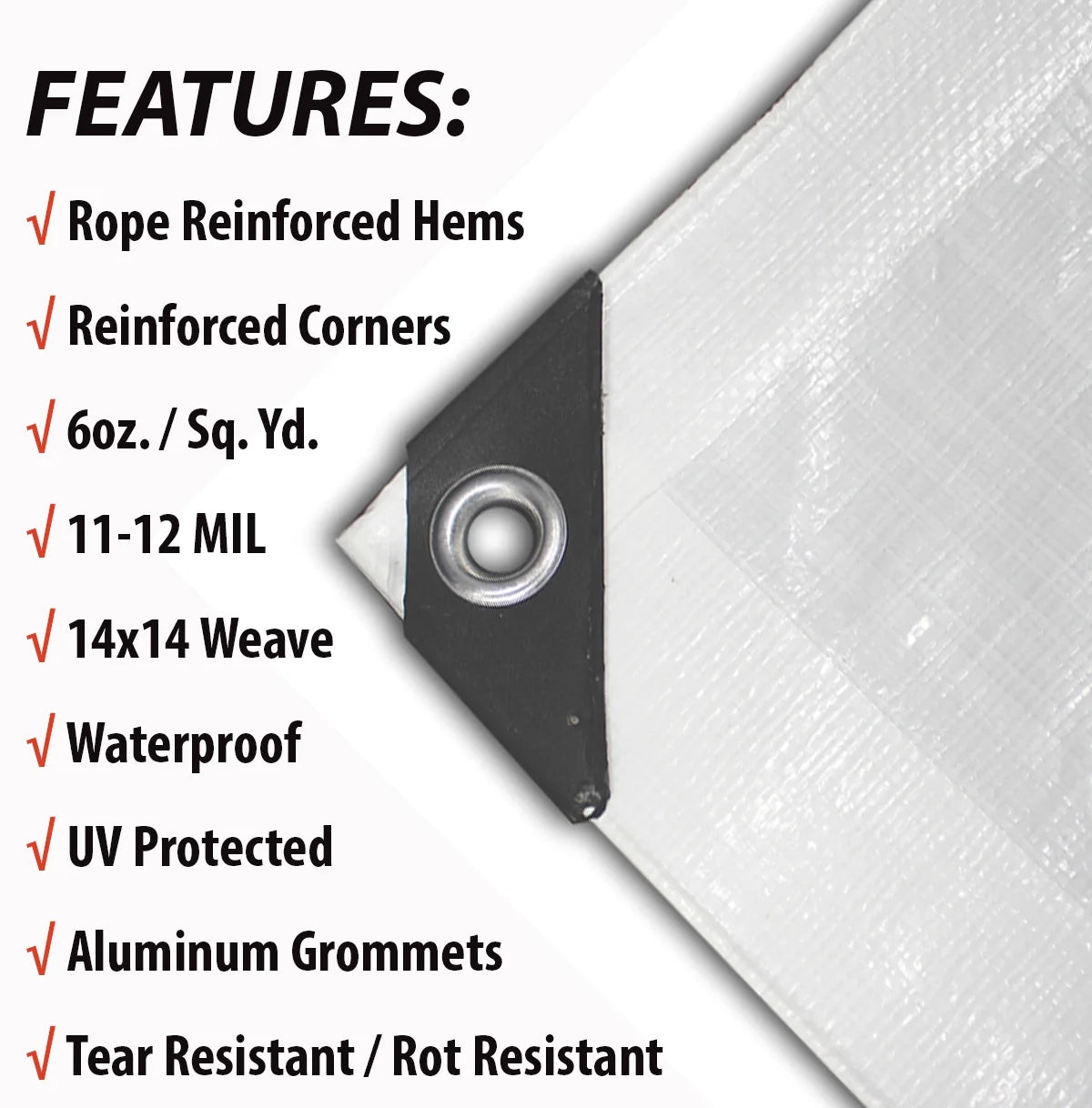 White 16’ x 20’ Polyethylene Tarp with Aluminum Grommets W313371