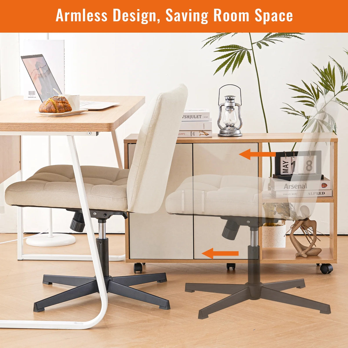 Beige Armless Swivel Ergonomic Office Chair L623