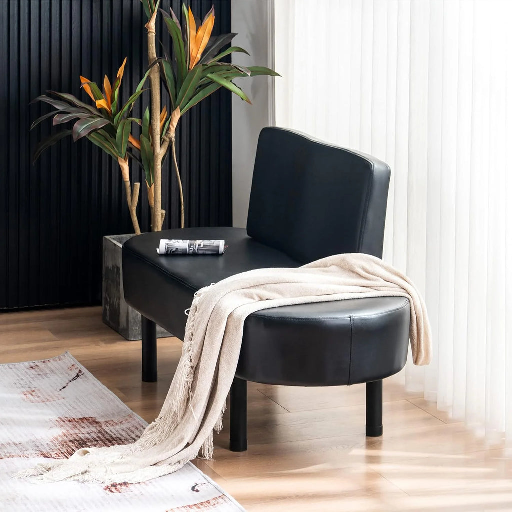 Black Leather Upholstered Bench with Backrest X2344