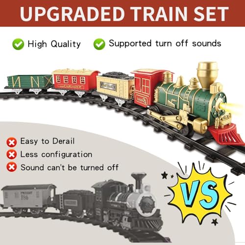 Electric Christmas Train Set with Lights and Sounds, 3 Cars & 10 Train Tracks N874