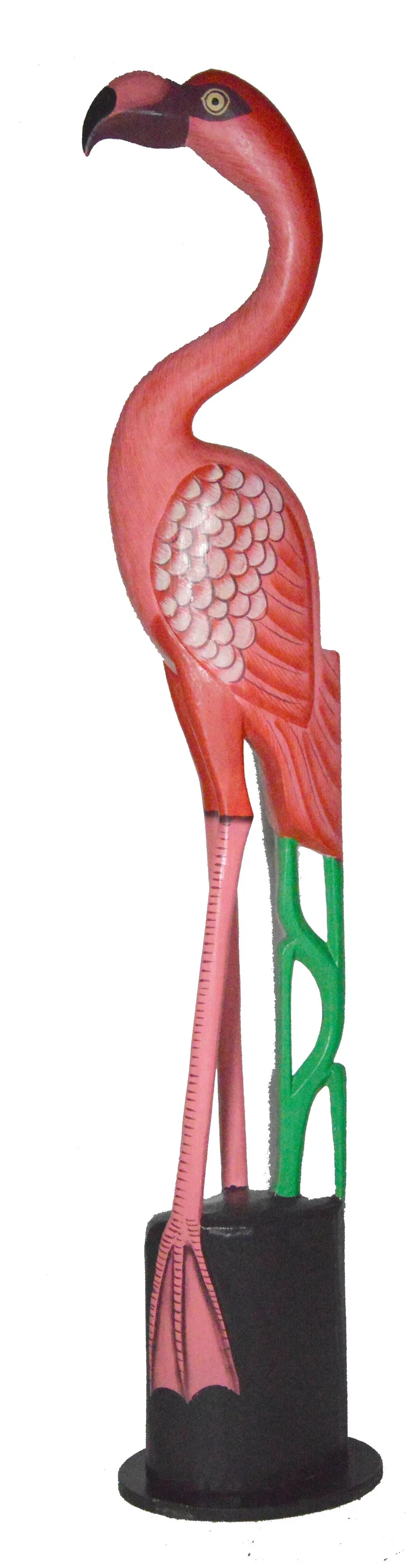 Hand Carved Wood Pink Flamingo Bird Sculpture O5043