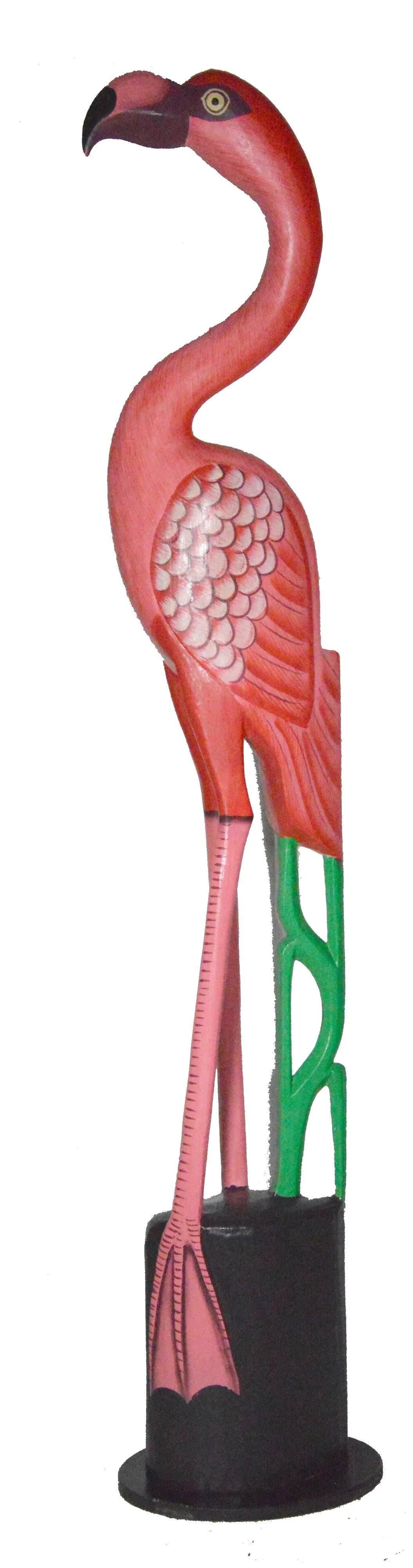 Hand Carved Wood Pink Flamingo Bird Sculpture O5043