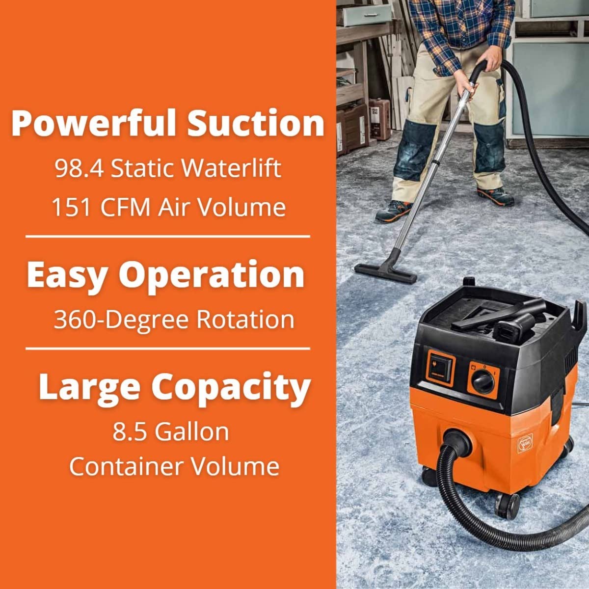 Turbo II Wet/Dry Dust Extractor Vacuum Cleaner, 151 CFM Suction Capacity, 98 PSI Static Water Lift O5995