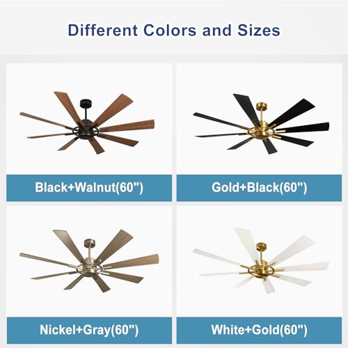 Large 60" Low Profile Indoor Ceiling Fan with Light and Remote Control, Black and Gold R89246