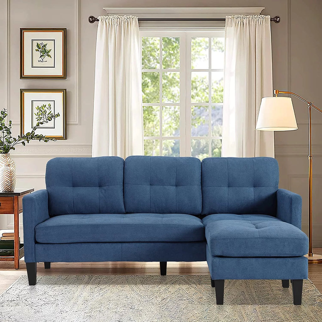 Blue L-Shaped Convertible Sectional Sofa J6658