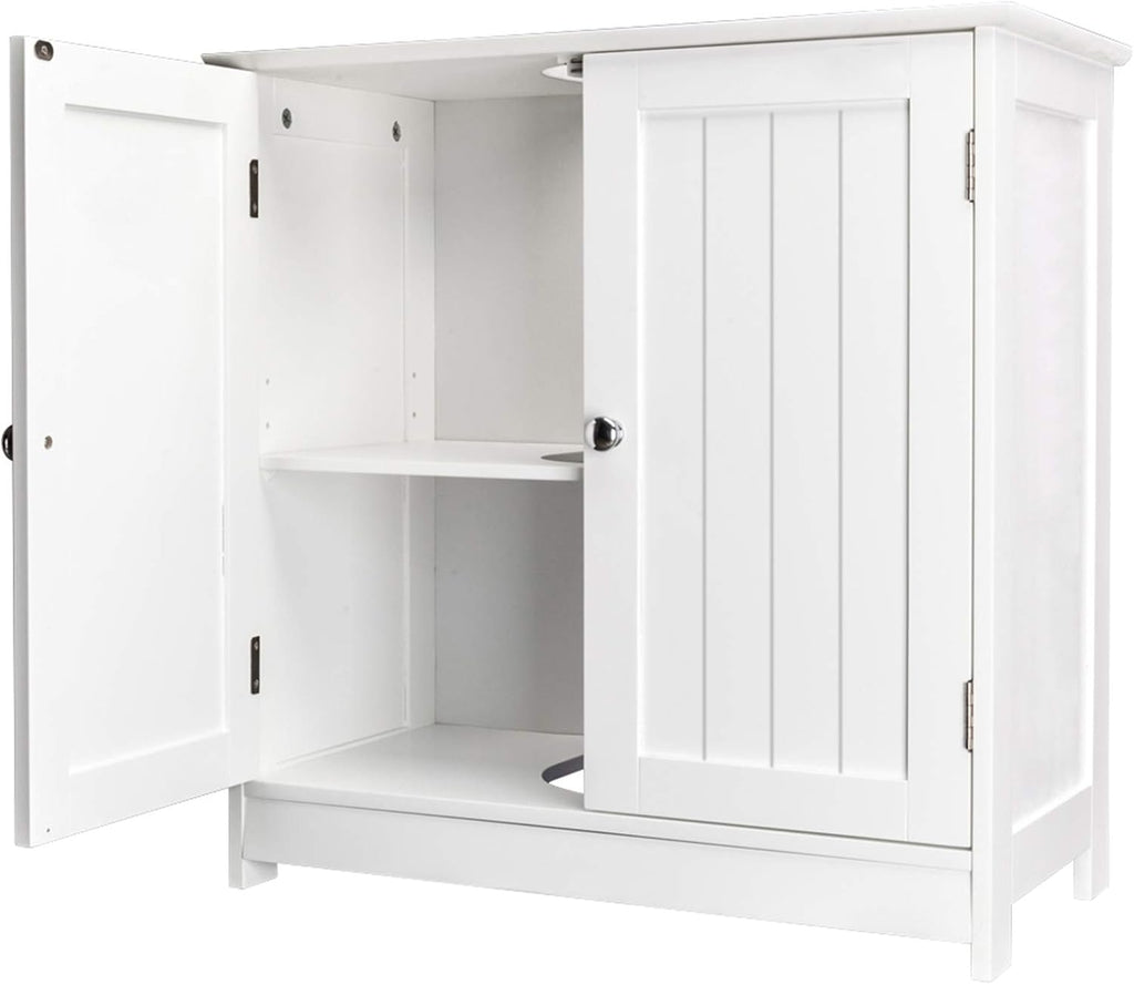 White Bathroom Floor Storage Cabinet with 2 Doors and Internal Shelf L3891