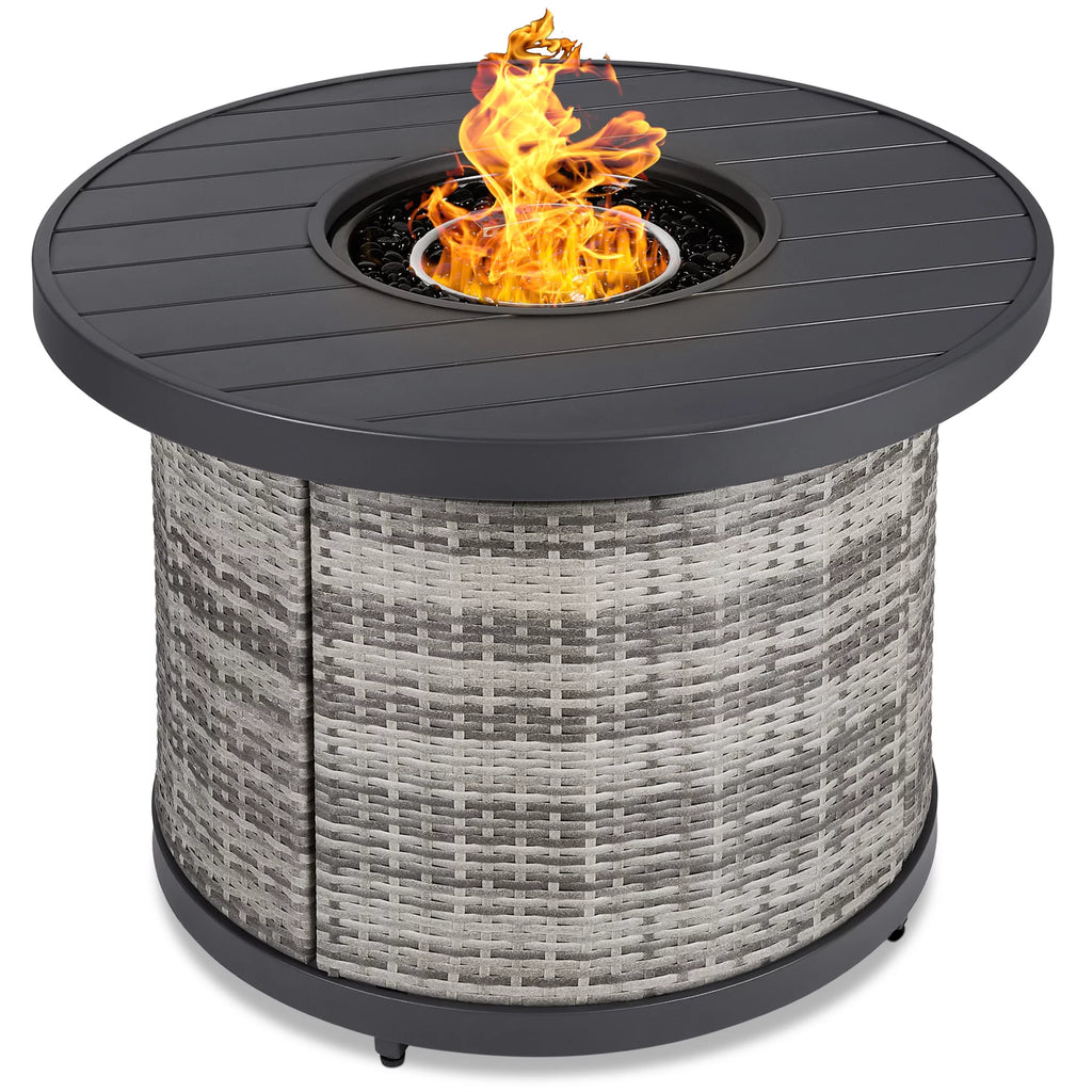 32in Round Gas Fire Pit Table Brown N911