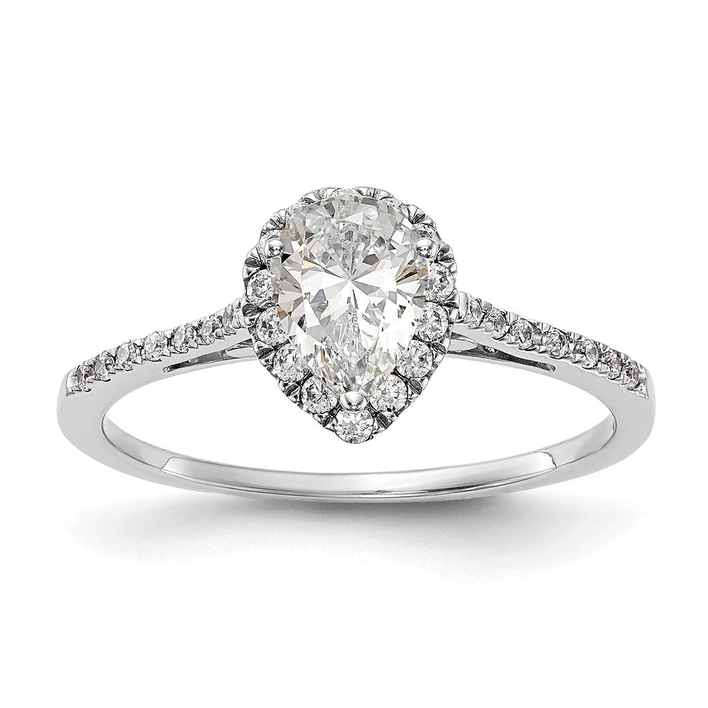 0.75ct CZ Solid 14K White Gold Pear Halo Engagement Ring T872067