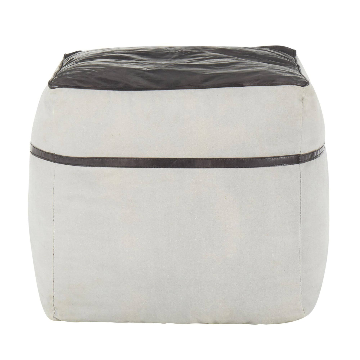 Black Leather Grey Canvas Pouf S376364