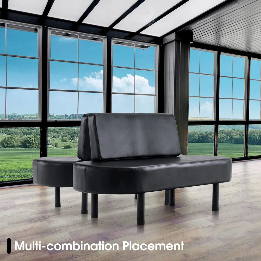 Black Leather Upholstered Bench with Backrest X2344