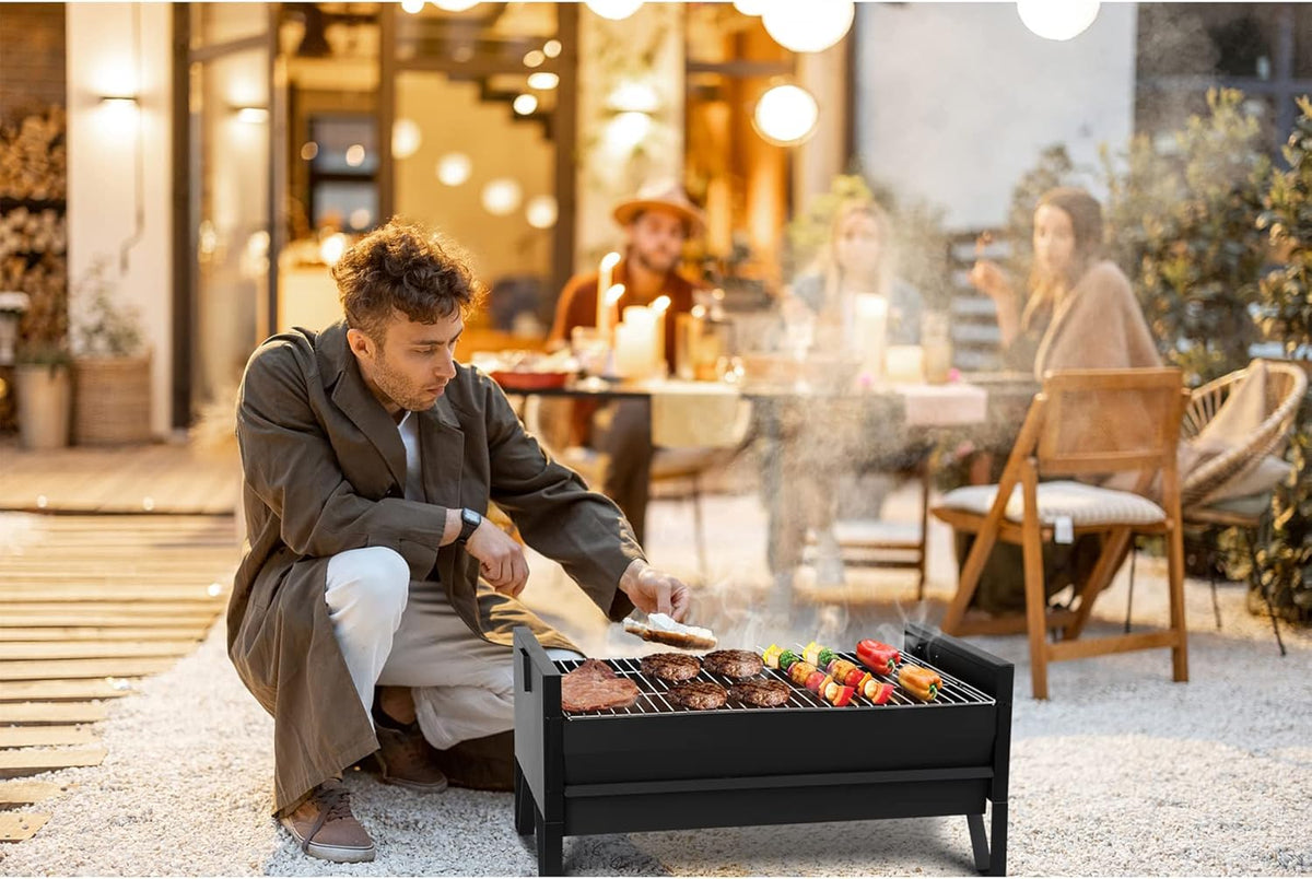 2 IN 1 Charcoal Grill Rotisserie Kit with 3 Stainless Steel Rotating Baskets and 24 In Grill Grate W3422