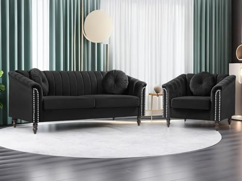 Grey Fabric 2-Piece Sectional Sofa Set with Toss Pillows B14455