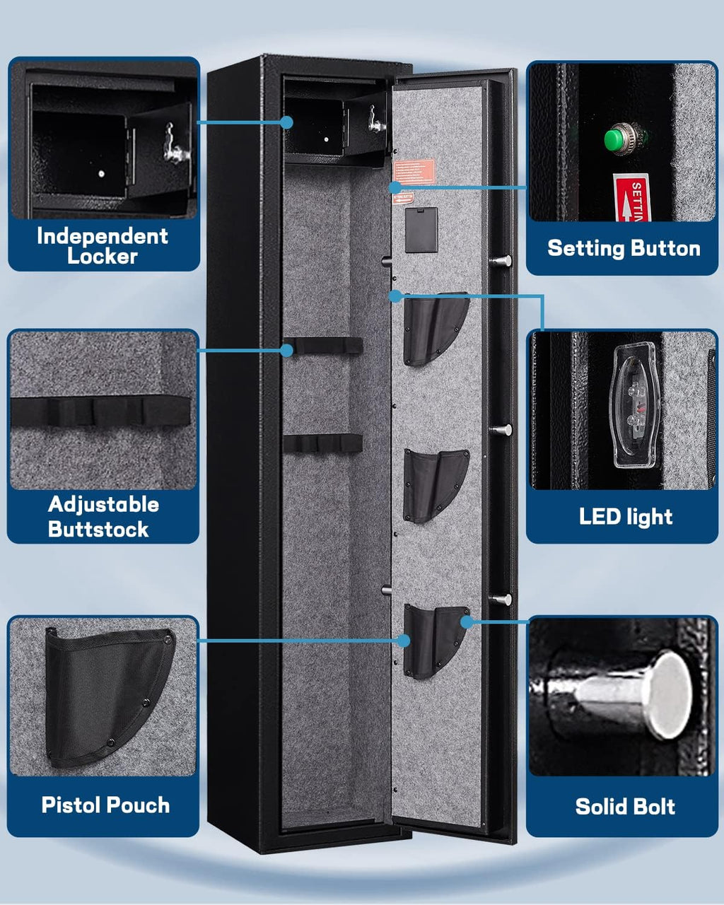 5-6 Gun Rifle Safe with Handgun Lock Box and Removable Shelf G453854