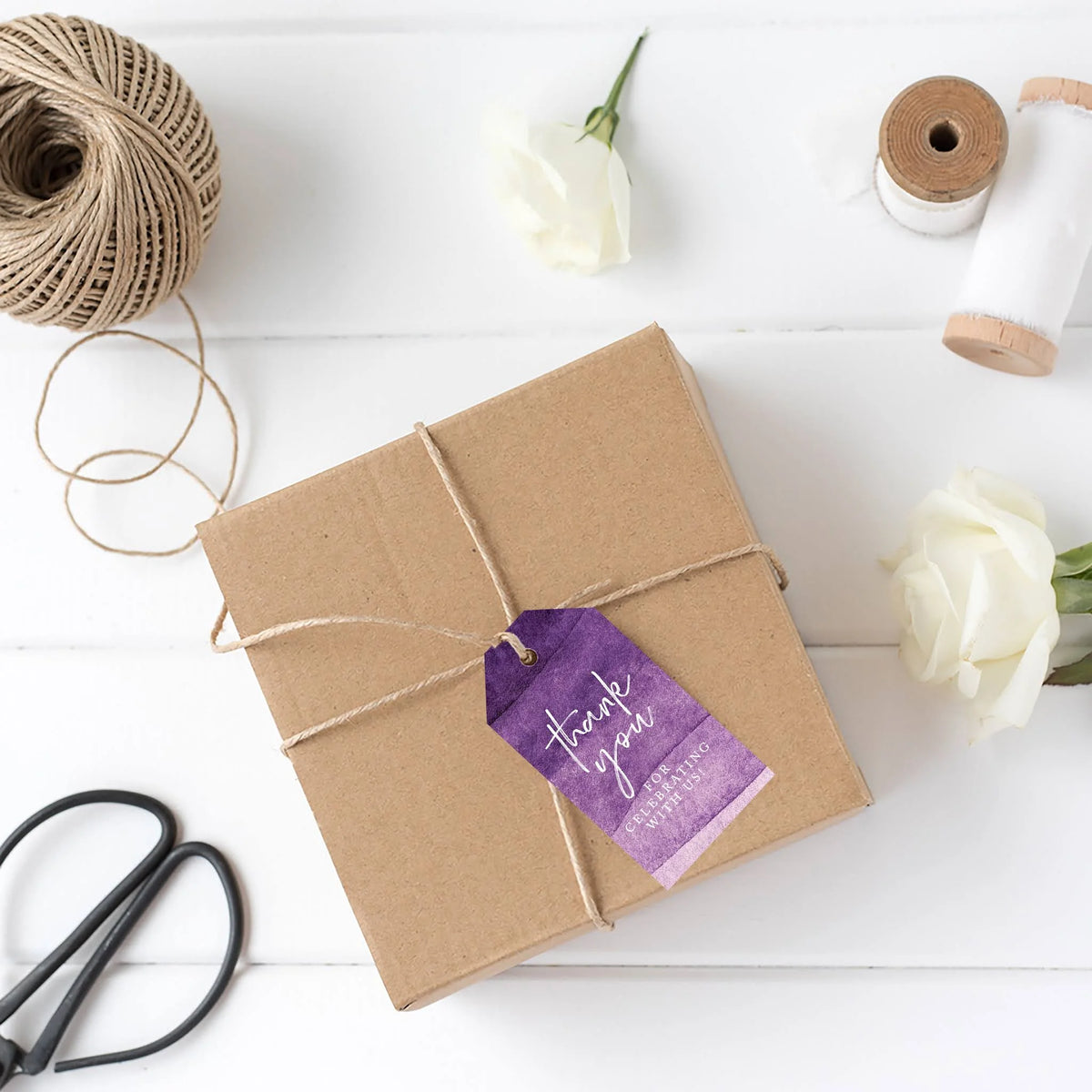 Purple Watercolor Cardstock Gift Tags with Bakers Twine, 100-Pk V2458