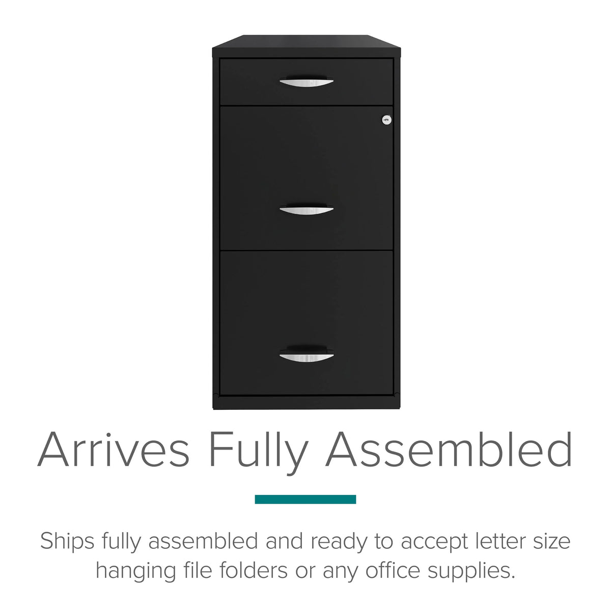 3 Drawer Letter Width Vertical File Cabinet with Pencil Drawer, Black I588