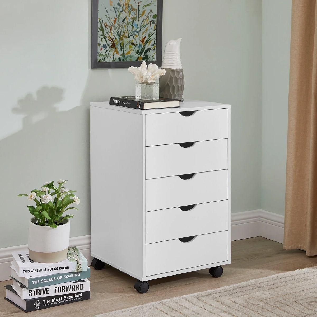 White Wooden Mobile File Cabinet T9720