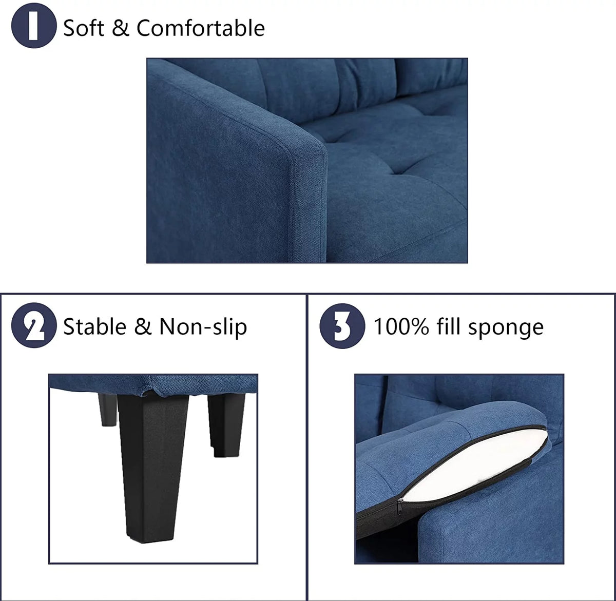 Blue L-Shaped Convertible Sectional Sofa J6658