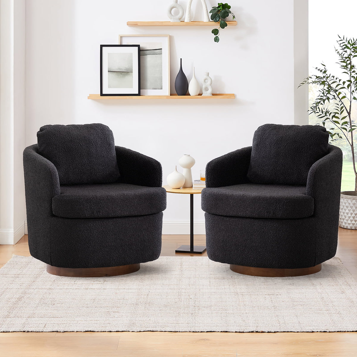 Oversized Sherpa Boucle Swivel Accent Chair N6353