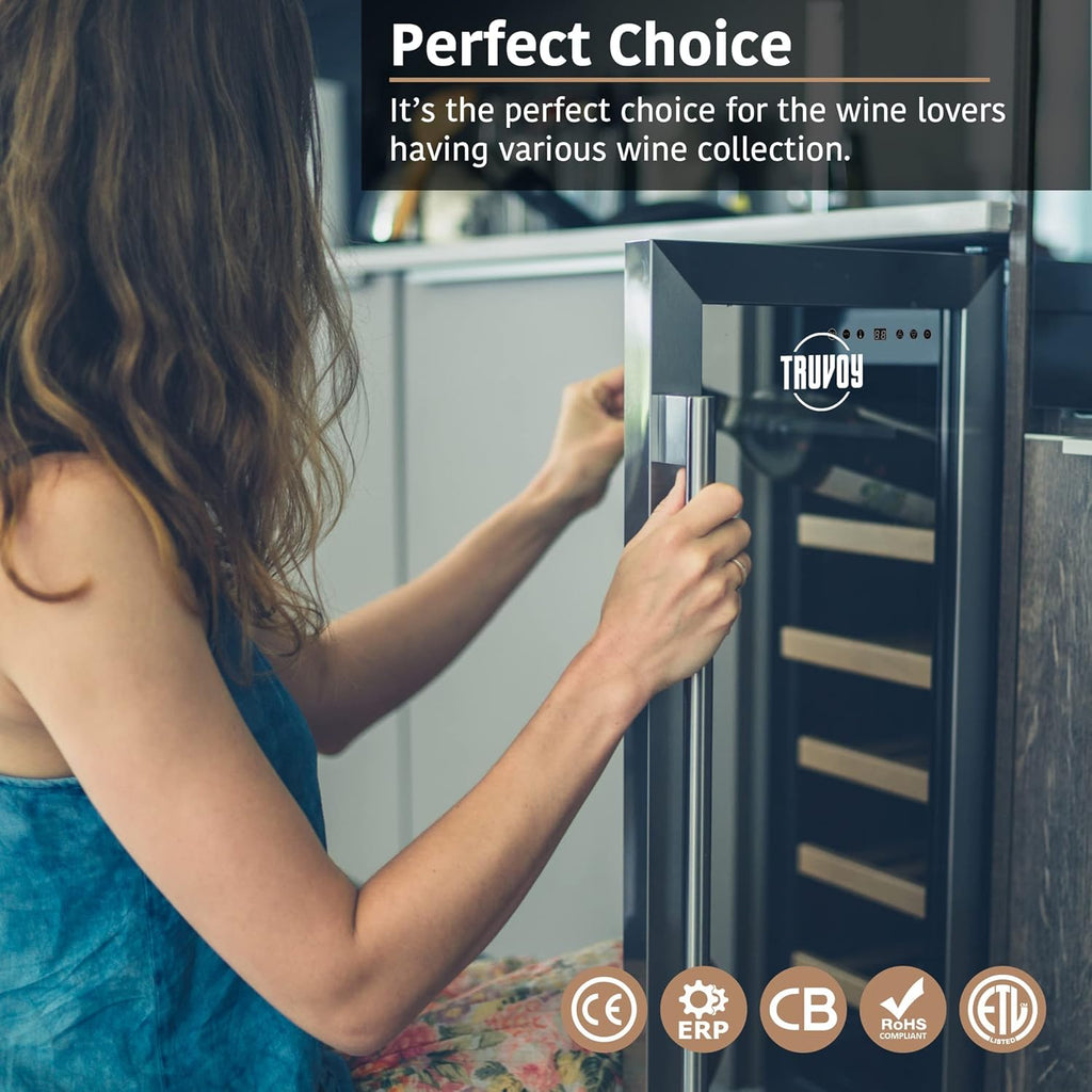Wine Cooler Refrigerator with Reversible Low UV Glass Door, Touch Thermostat Control with LED Display, Lock, 150L Storage R87826