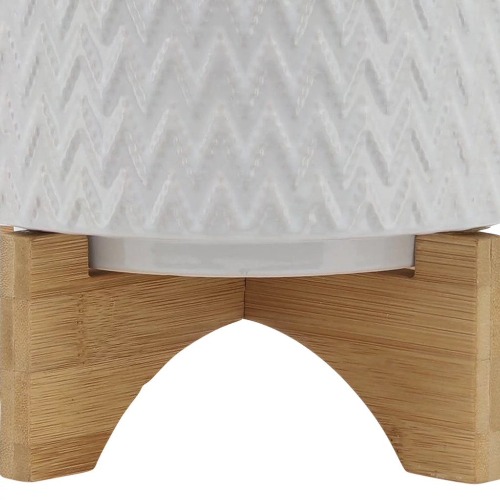 White Ceramic Chevron Planter With Stand A17057