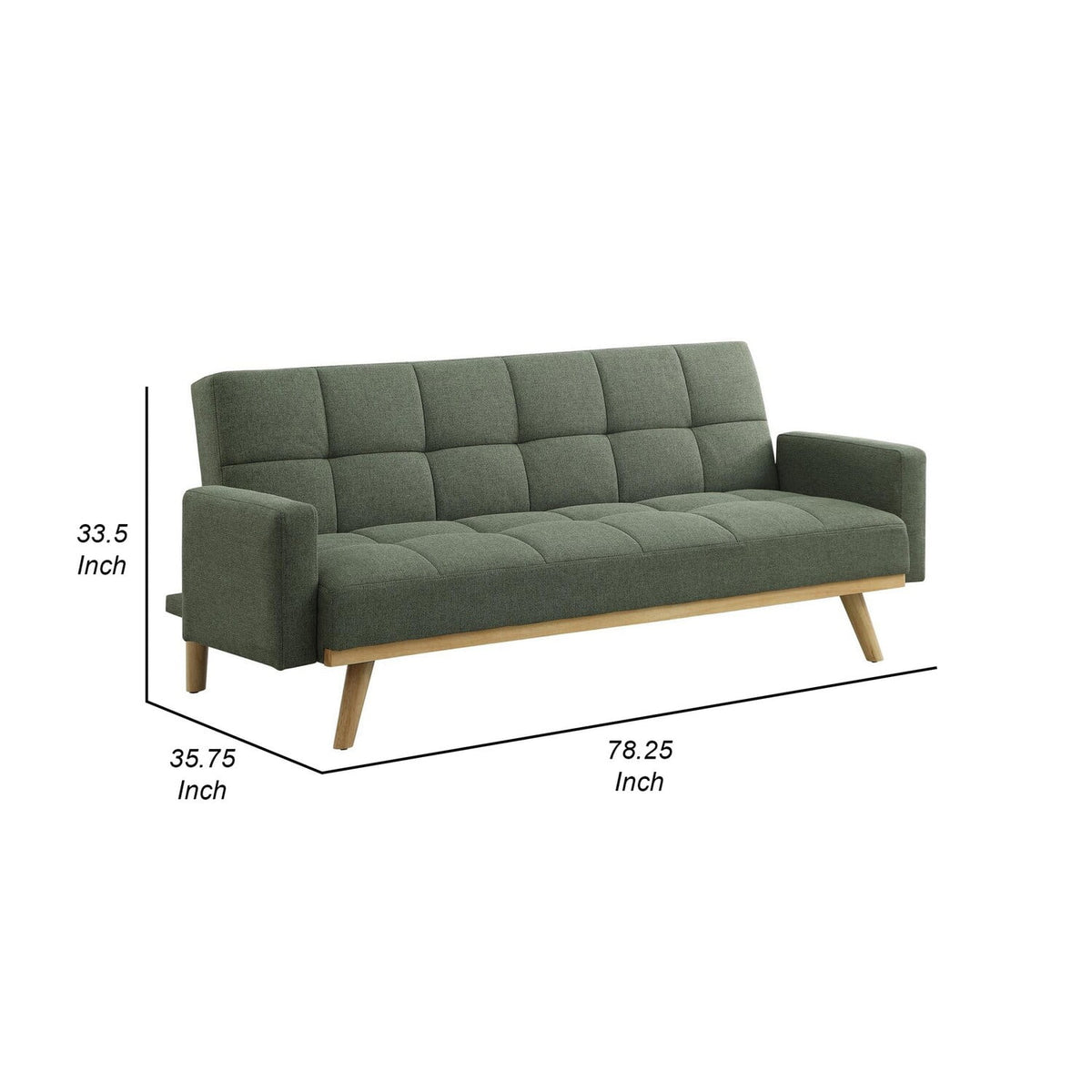 Green Tufted Fabric Sofa Futon Bed with Wooden Legs O503