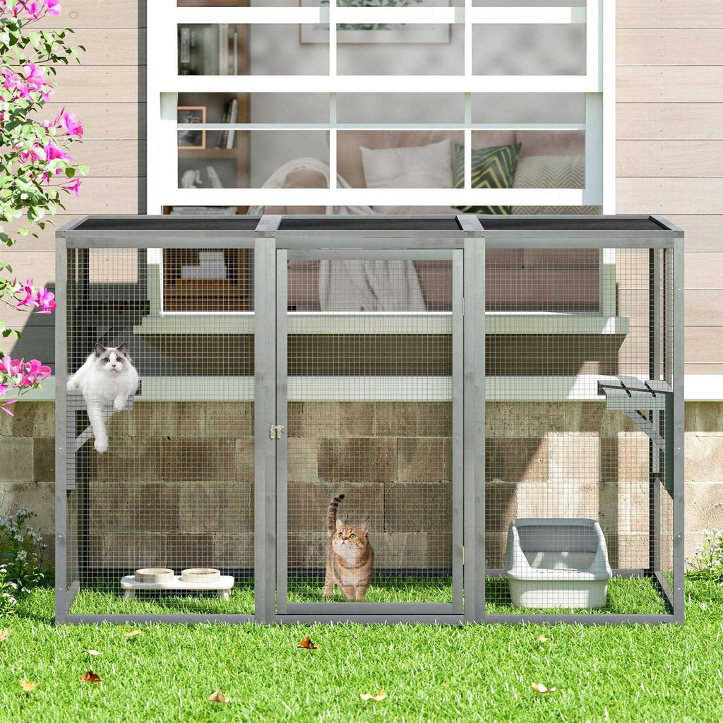 Outdoor Cat House Enclosure Pet Cage Catio with Asphalt Roof X49903