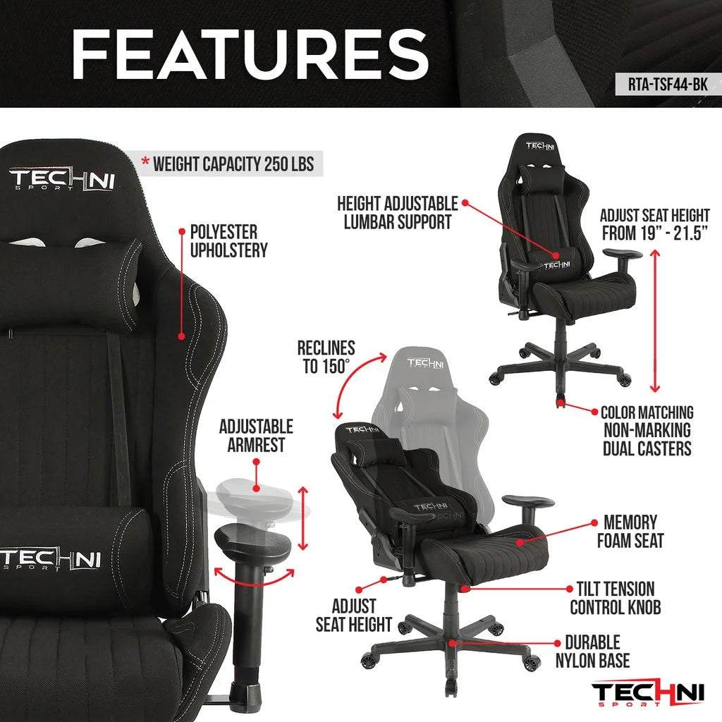 Black Ergonomic High Back Fabric Gaming Chair Z9984