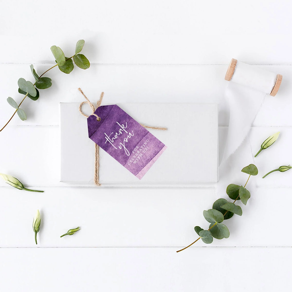 Purple Watercolor Cardstock Gift Tags with Bakers Twine, 100-Pk V2458