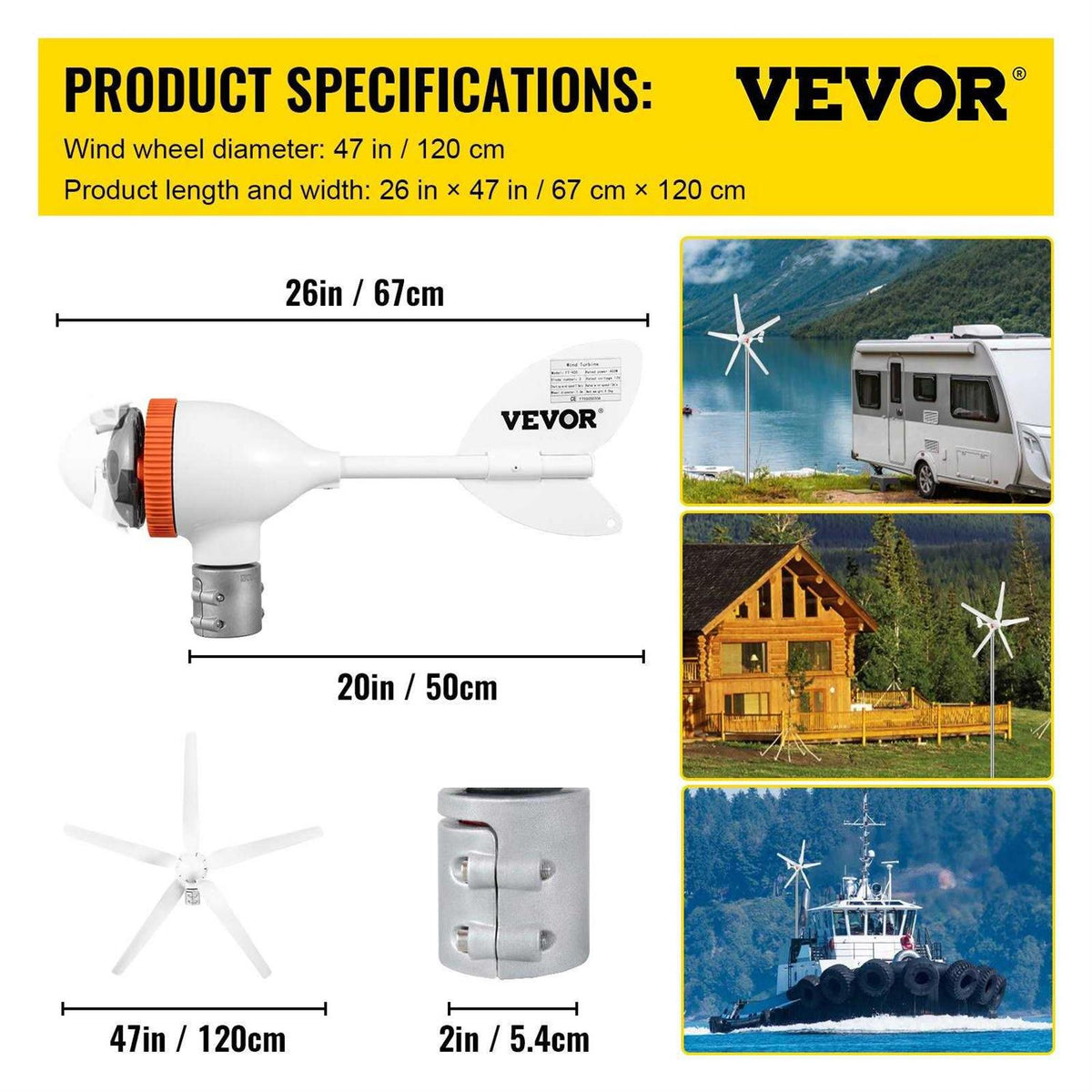 500-Watt 5 Blades Wind Turbine Generator with Mppt Controller M758