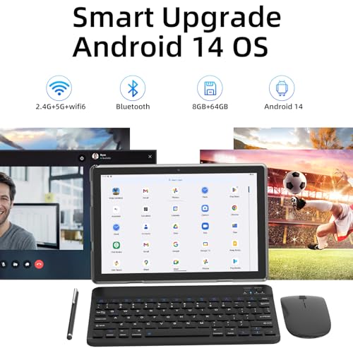 10.1 Inch Android Tablet with Keyboard Mouse Case Stylus 64GB ROM 8GB RAM E249