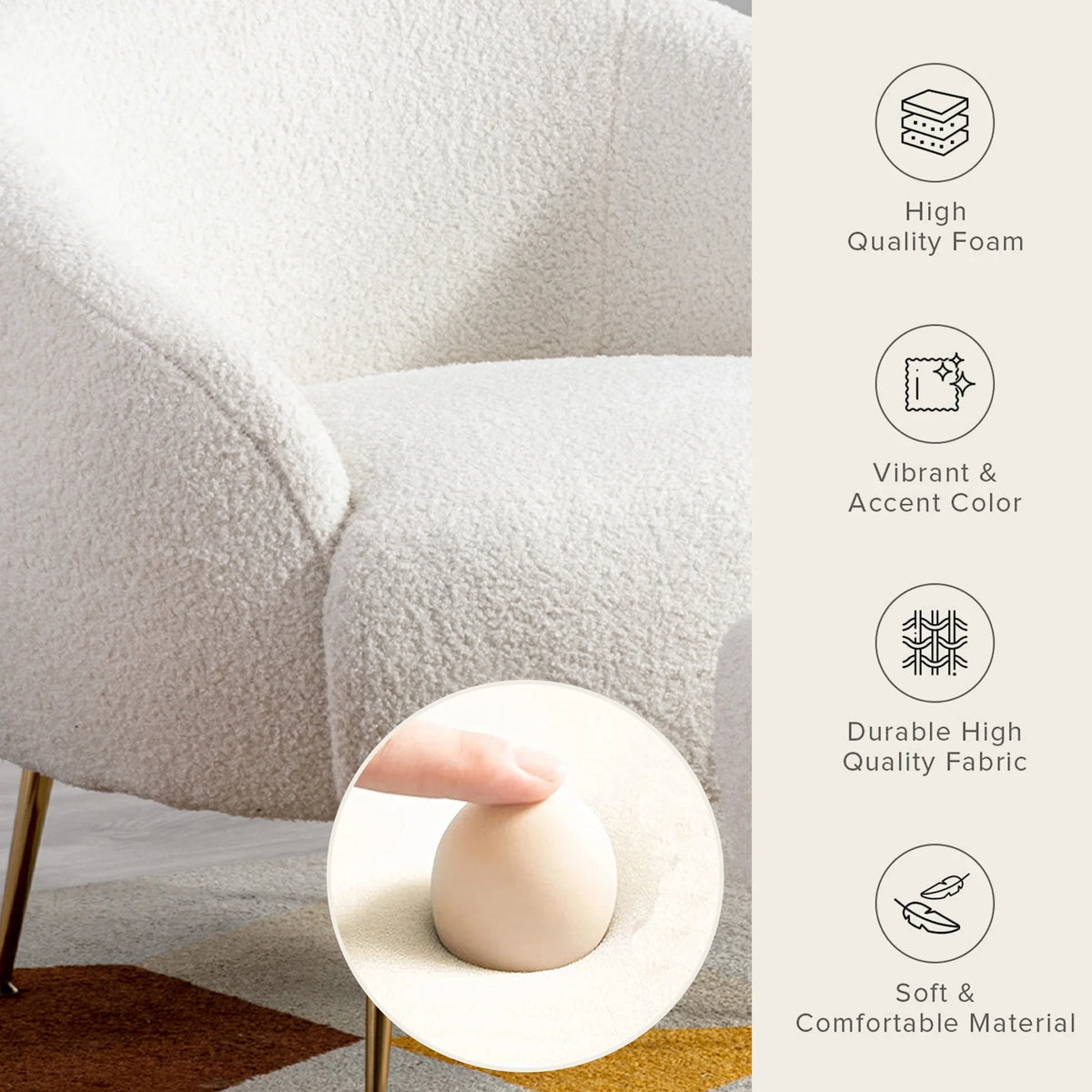 White Teddy Short Plush Particle Velvet Accent Chair with Ottoman V841065