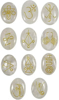 11 Pcs Crystal Quartz Engraved Palm Reiki Symbol Stone Set Q762487