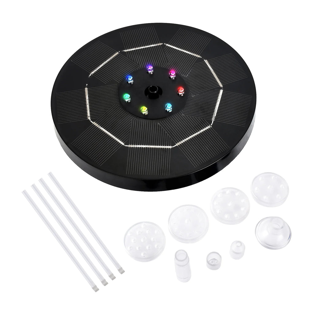 Solar Fountain Pump with Colorful Gradient Light 1800mAh Battery 6 Nozzles Z6446