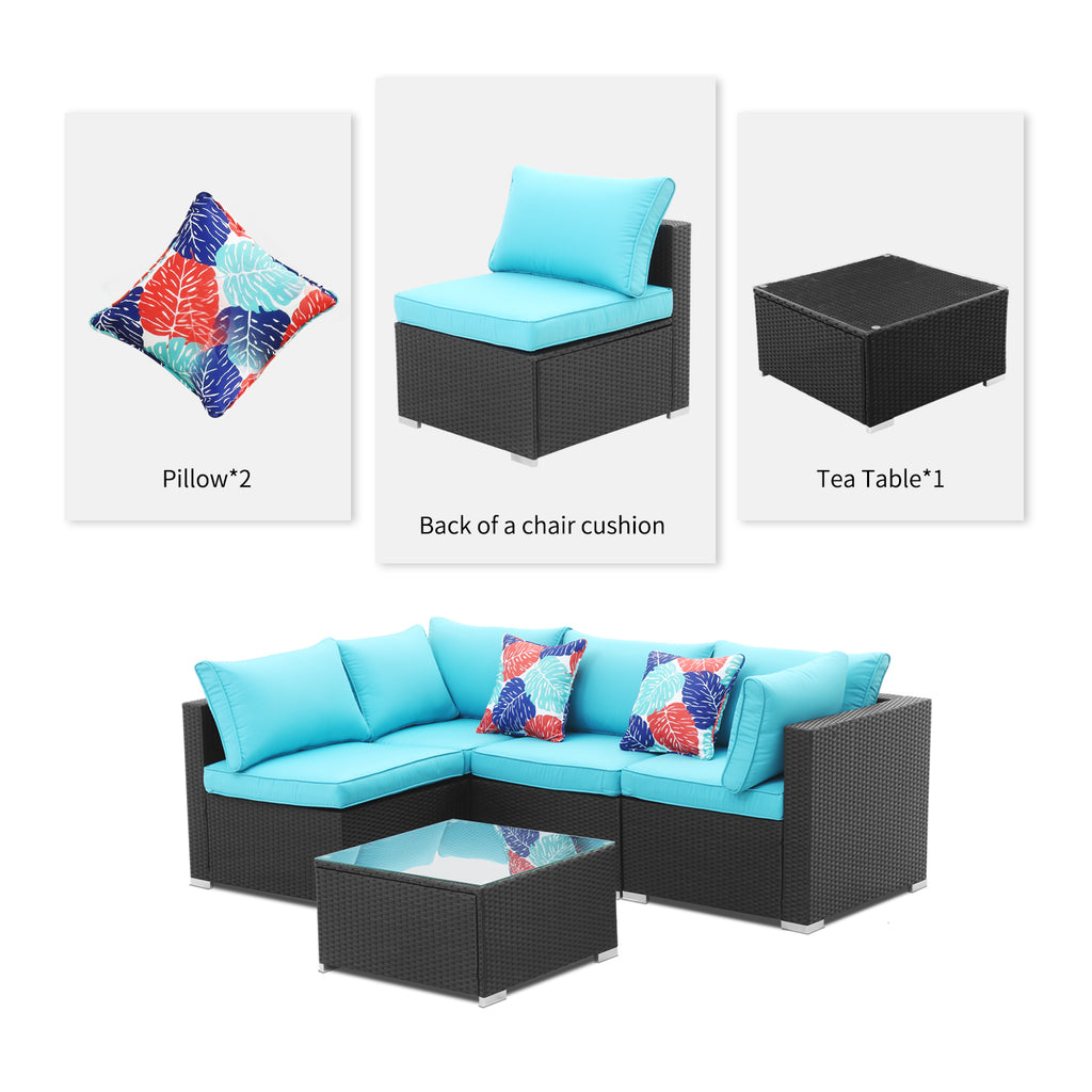 Blue 5 Pieces Outdoor Patio Conversation Sofa Set Y582455