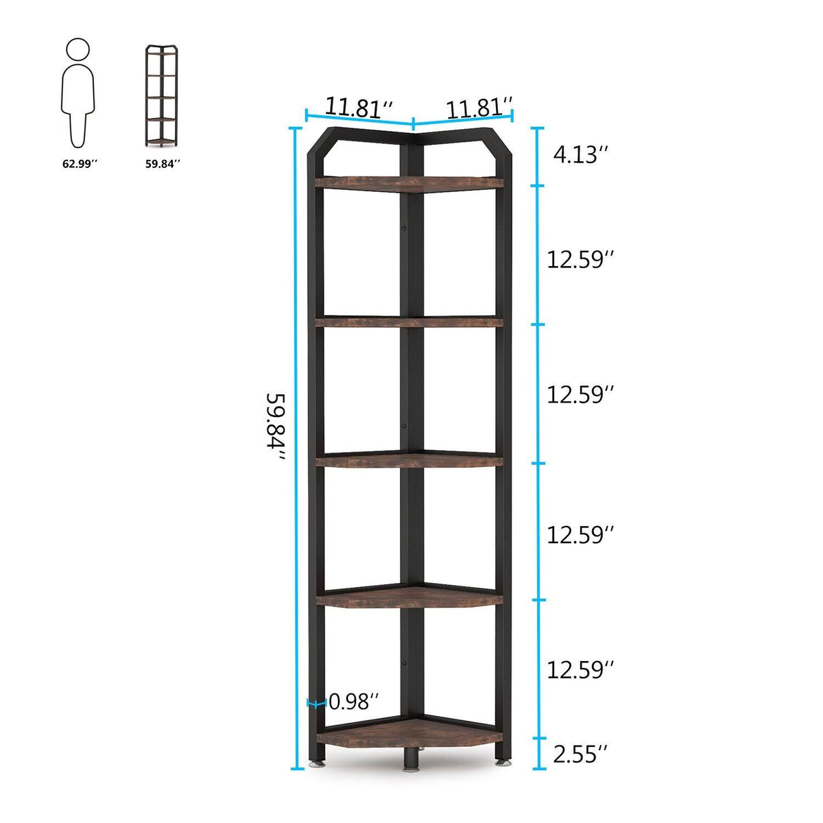 Brown 5 Tier Corner Bookshelf U962