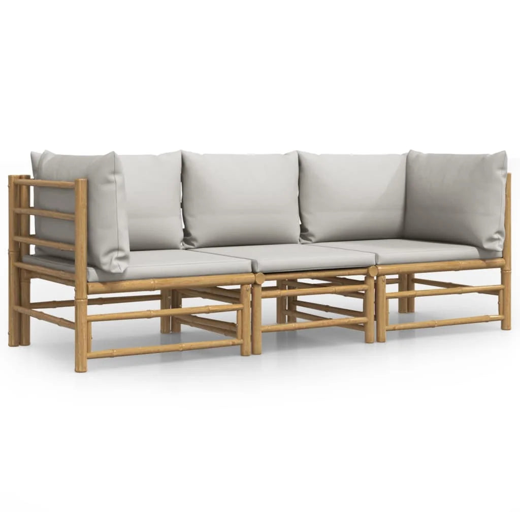 3 Piece Patio Set with Gray Cushions Bamboo K128