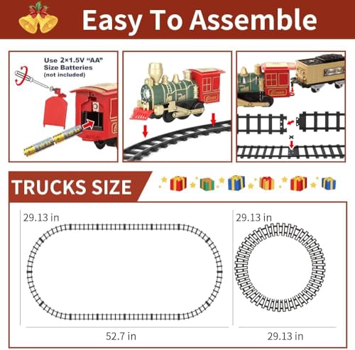 Electric Christmas Train Set with Lights and Sounds, 3 Cars & 10 Train Tracks N874