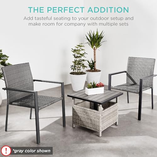 Set of 2 Stackable Outdoor Wicker Dining Armchair with Steel Frame Light Brown M9328