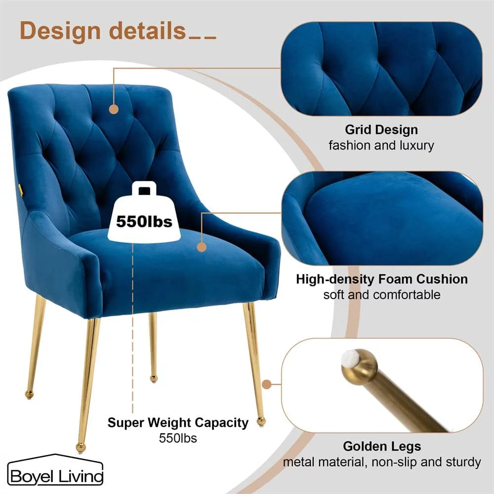 Navy Blue Velvet Dining Chair Set of 2 with Gold Legs S34307