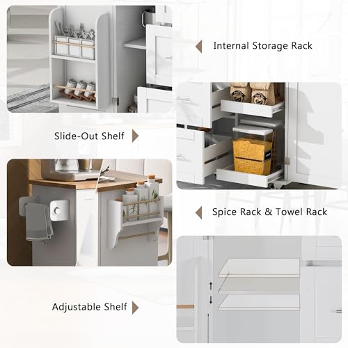 Grey Blue Rolling Kitchen Island With Storage And Drop Leaf Q983