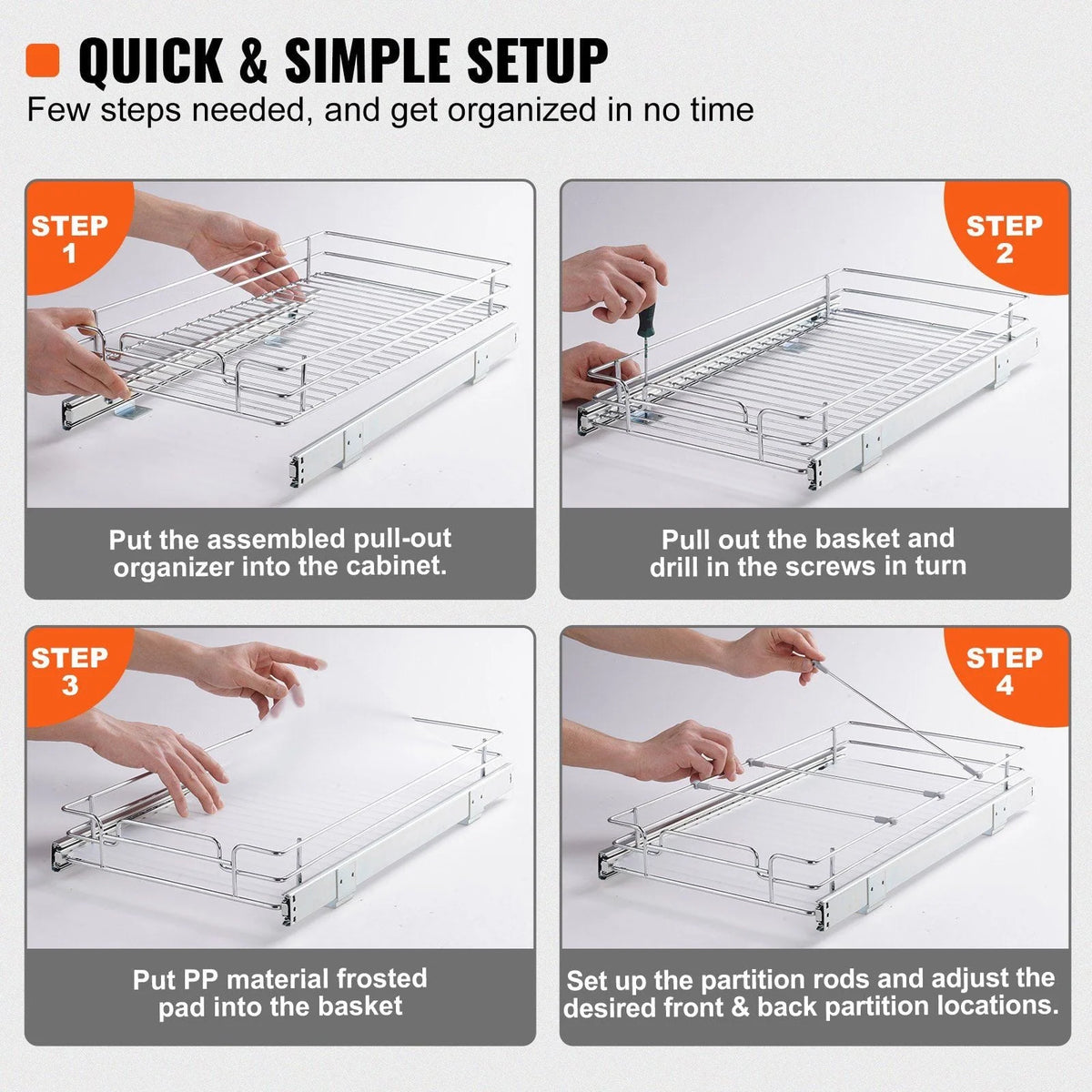 2 Pack Chrome Steel Pull Out Cabinet Organizer E87936