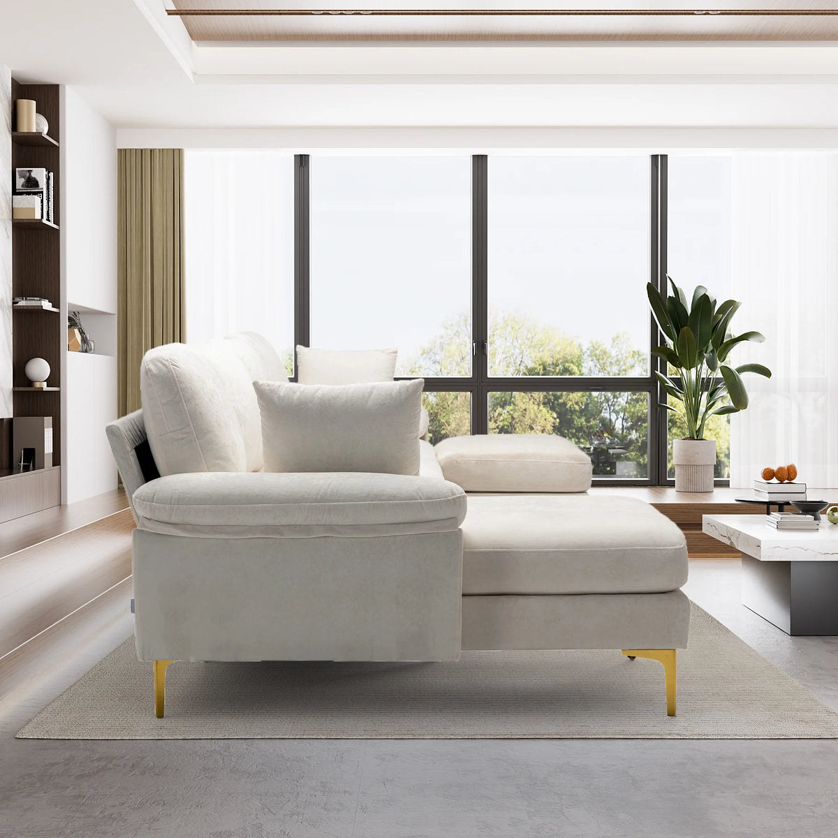 Upholstered Velvet U-shaped Sectional Sofa With Ottoman E228
