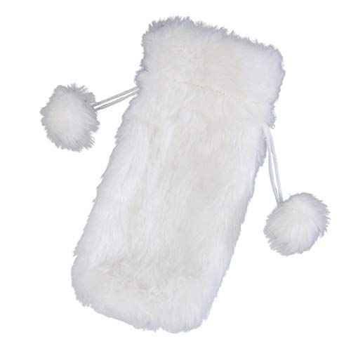 White Faux Fur Drawstring Wine Bottle Cover Bag T95020
