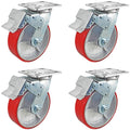 6 x 2 Total Lock Caster Set of 4 with Red Polyurethane on Steel Wheel Y64395