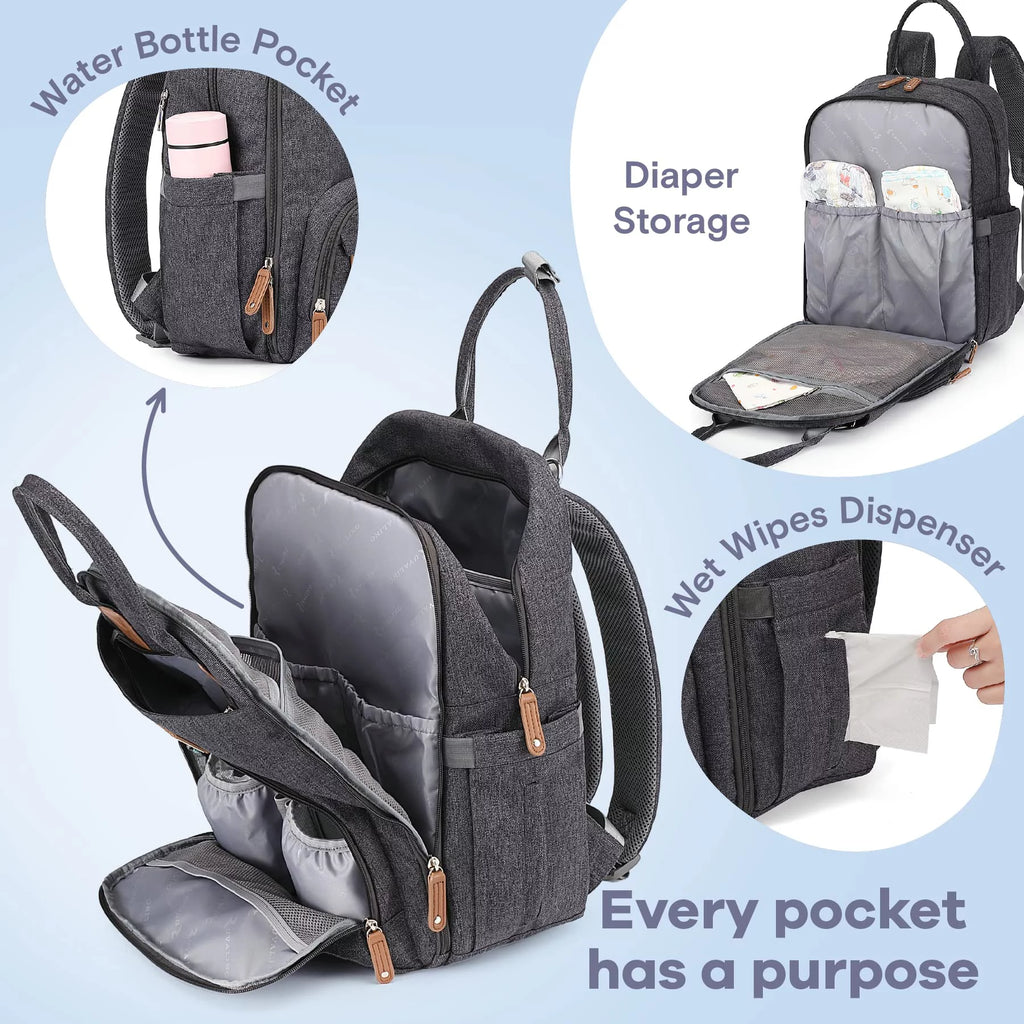 Multifunctional Dark Gray Diaper Bag Backpack K465