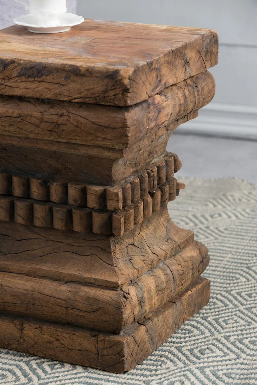 Organic Carved Wooden Pillar Stool M2943