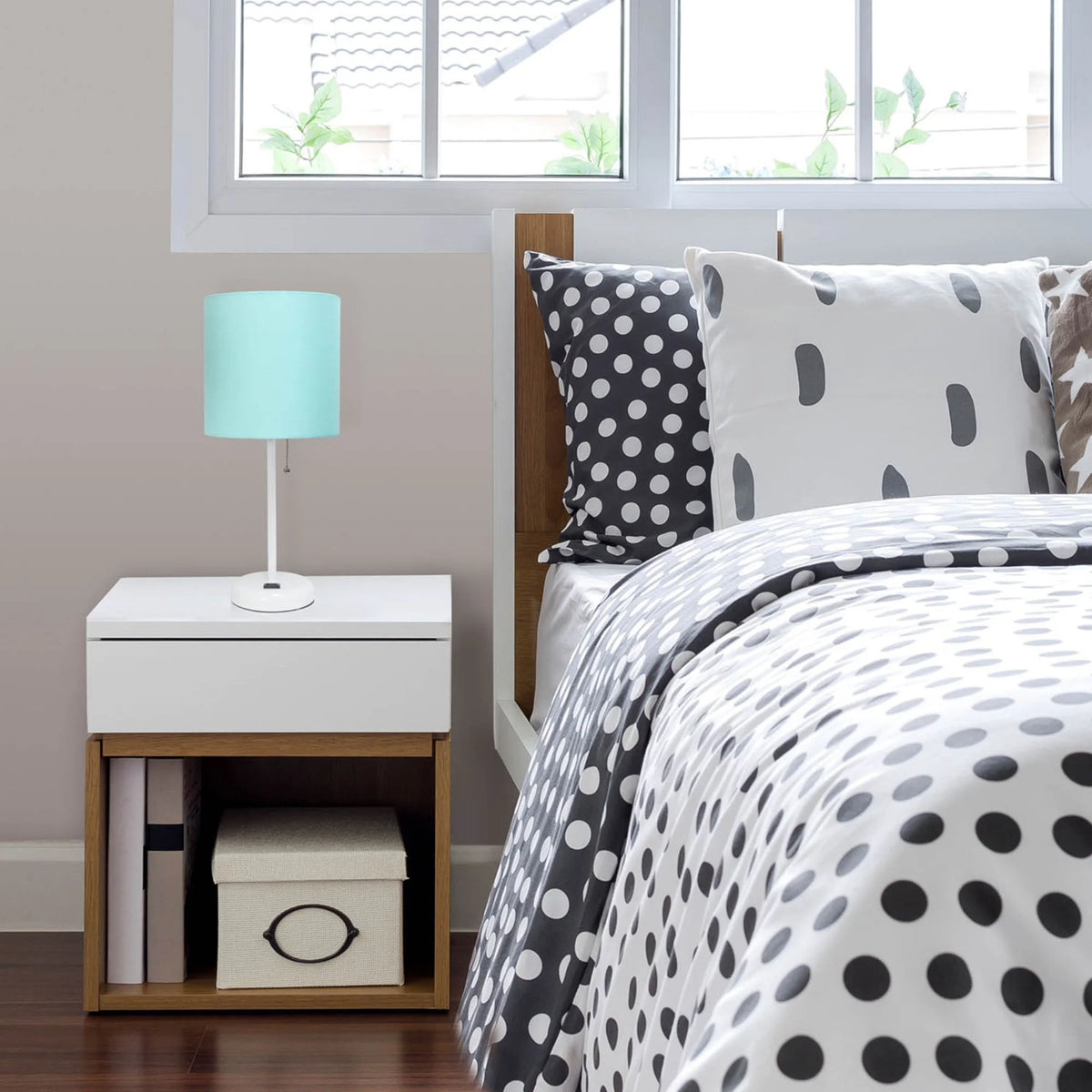 Aqua White Stick Lamp with Fabric Shade G627